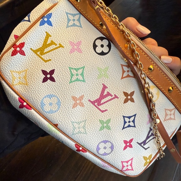 AUTHENTIC Louis Vuitton Monogram Multicolor Pochette Accessories White - Picture 10 of 16
